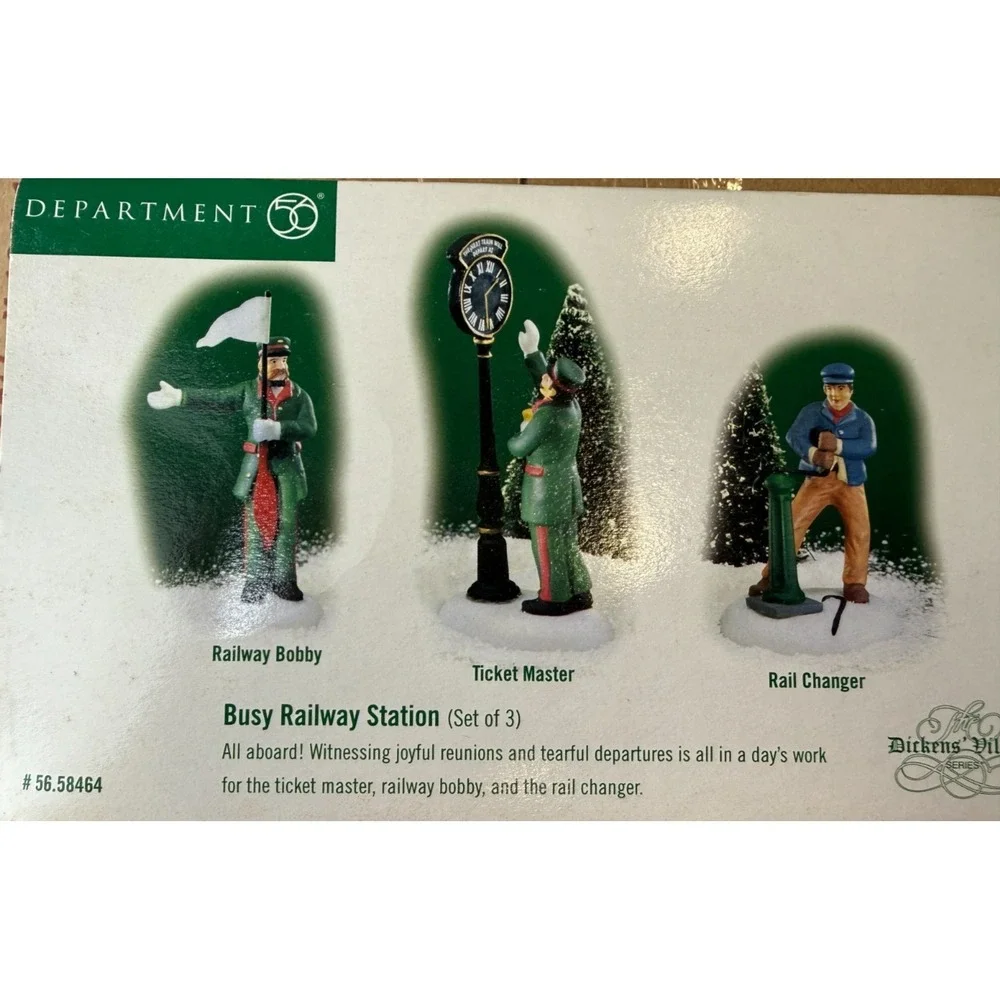 Dept 56 Dickens Village Busy Railway Station Set of 3 Porcelain Accessories #56